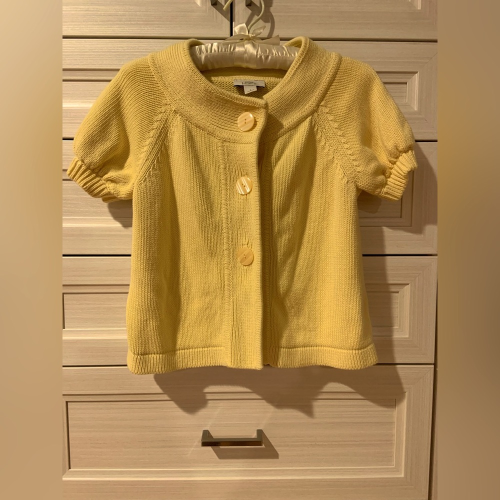 LOFT Butter Yellow short-sleeved Spring Cardigan 🧈🌽🌼🐣 💛 - Picture 3 of 7